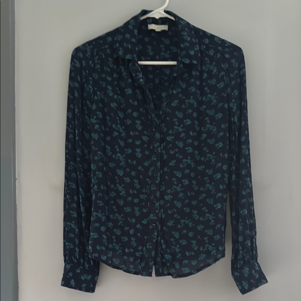 Lucky Brand Blue Notched Collar Long Sleeve Shirt